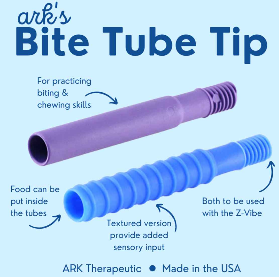 ARK Bite Tube Tip diagram showing smooth oral motor features – therapeutic tool suitable under NDIS