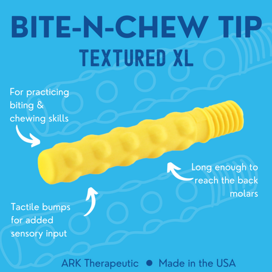 ARK Textured XL Bite-n-Chew Tip diagram – oral motor and sensory therapy attachment may be eligible under NDIS
