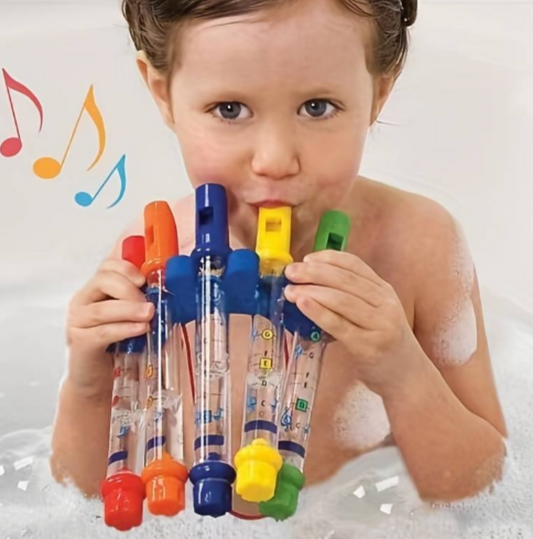 Child playing with water flutes in bath – engaging NDIS-friendly musical instrument for sensory integration and fine motor skills