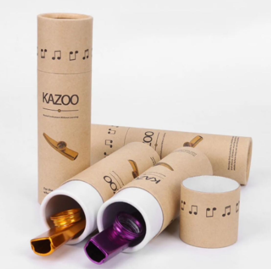 Kazoo gift boxes with colourful metal kazoos partially displayed – supports oral motor development and music-based therapy; potentially NDIS-funded