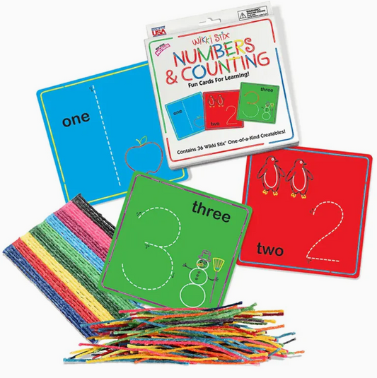 Early numeracy learning cards with colourful Wikki Stix – supports number formation and OT-recommended NDIS learning resources