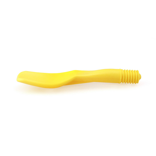 yellow ARK Spoon Tip for the Z-Vibe® (Textured). spoon to help child feeding that has difficulty. Has textured sides on the spoon.