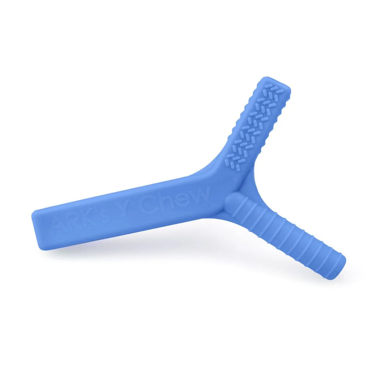 royal blue ARK Y chew. Chew tool for sensory needs. May be funded by the NDIS.