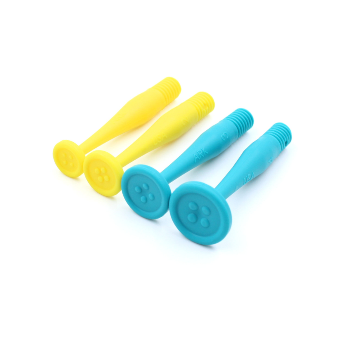 ARK Button Tips set – yellow and teal Z-Vibe attachments for lip strength and oral motor therapy. NDIS eligible.