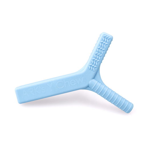 ARK Y-Chew oral motor chew tool in light blue – three-texture sensory chew for jaw development, eligible for NDIS funding