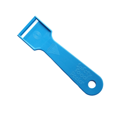 Blue child-friendly peeler with a bladeless design, suitable for ages 2+ to safely assist in food prep; potentially NDIS-funded