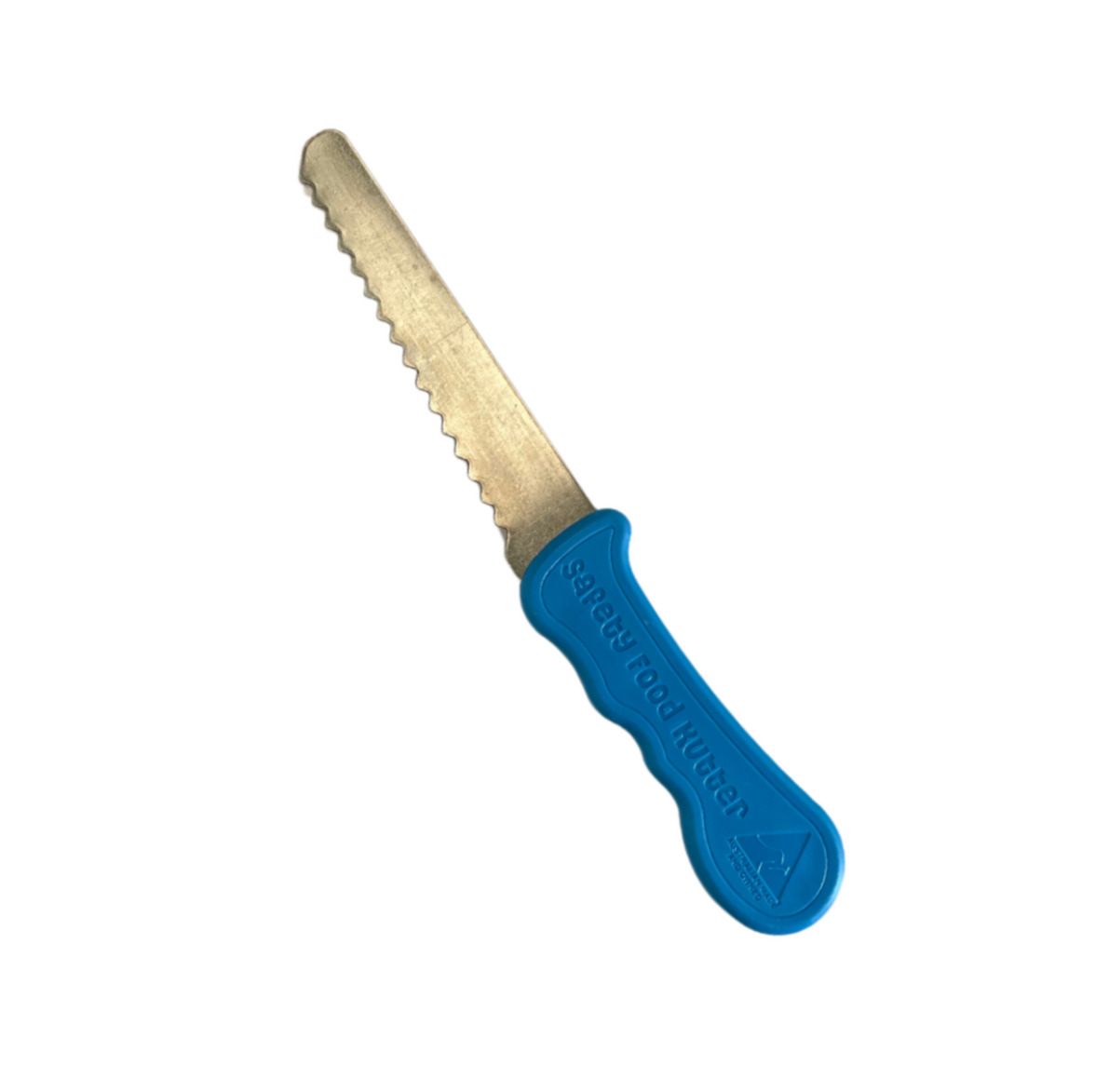 Blue KiddieKutter safety knife with child-safe serrated edge for cutting and spreading – designed for kids learning to cook; potentially NDIS-funded