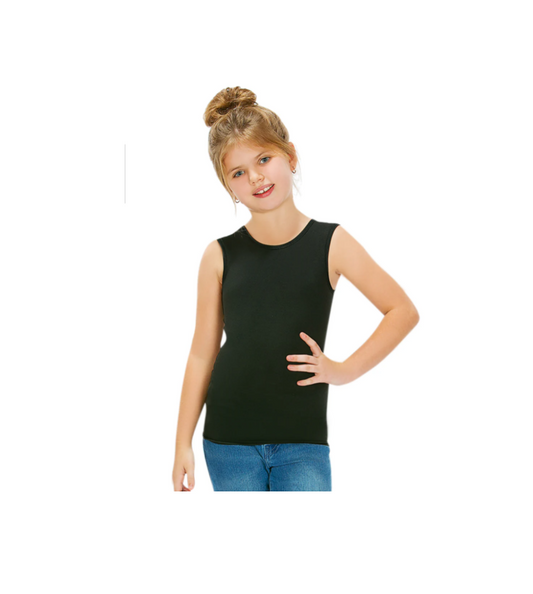 Child wearing black CalmCare sensory singlet – gentle compression top for kids with sensory needs, potentially NDIS-funded