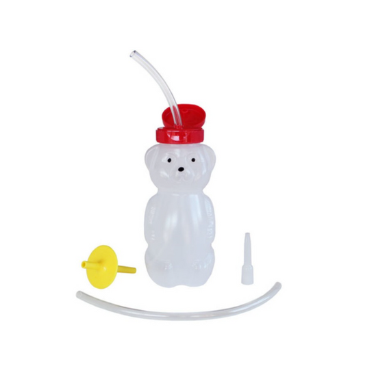 ARK Bear Bottle Kit contents – NDIS-eligible oral motor therapy tool with valve, tubing, Lip Blok, and straws.