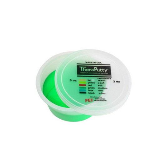 CanDo Theraputty in green medium resistance – 85g container designed for hand therapy and grip strengthening